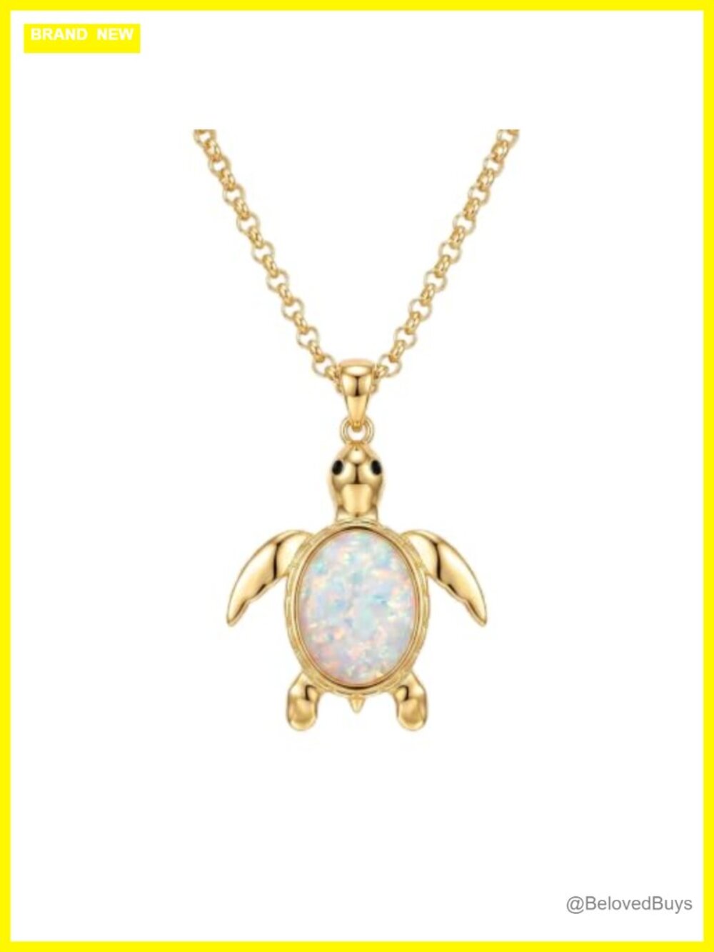 14K Gold Plated Turtle Necklace Sea Turtle Pendant Opal 18 Inch Adjustable